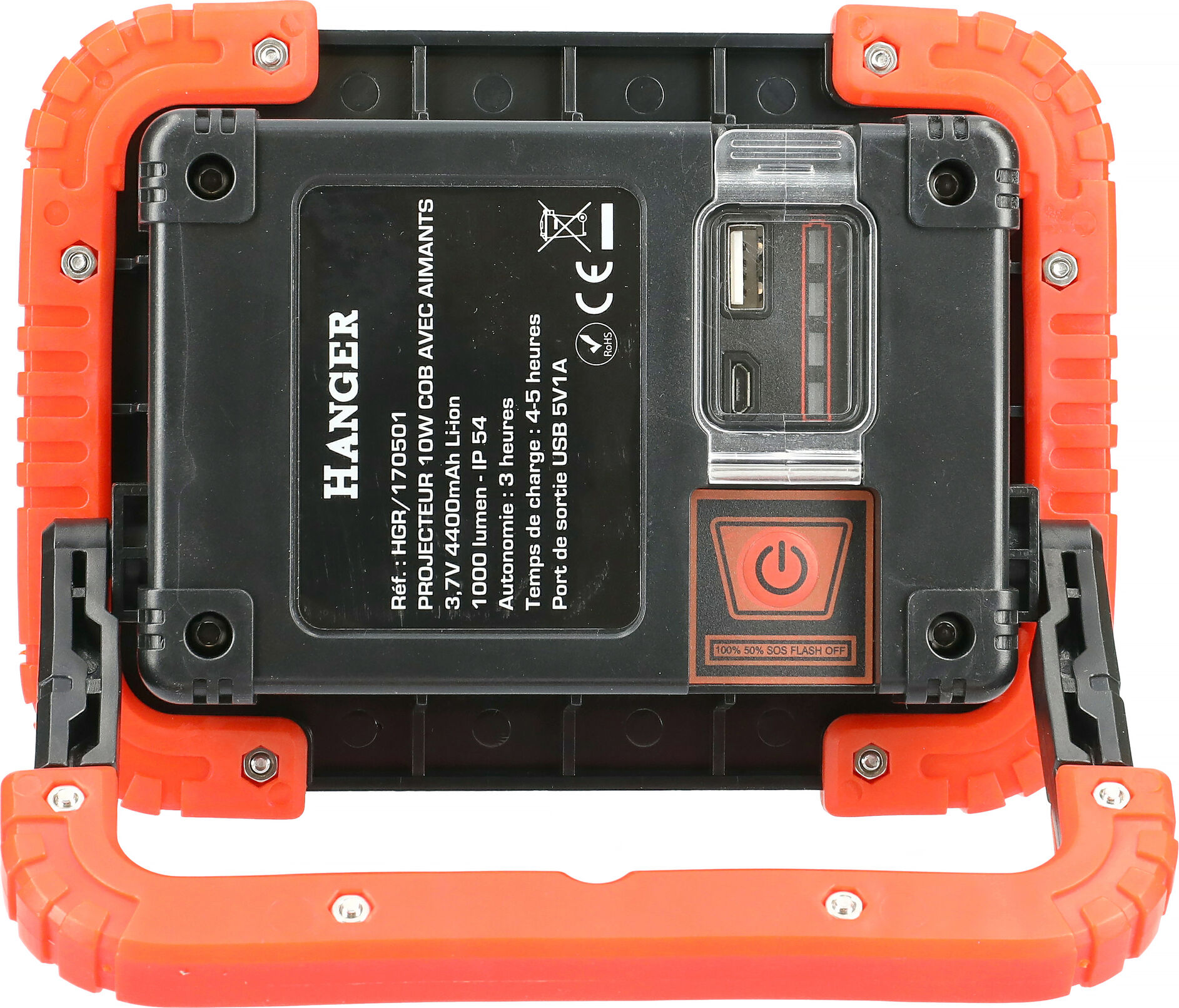 Projecteur de chantier LED 10 W extra plat sur batterie Lithium HANGER 170501