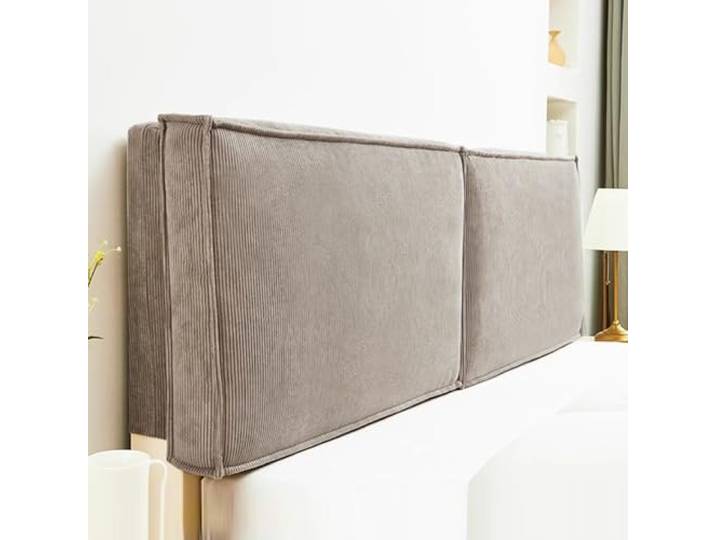 Gleedipre Französischer Stil Bettseitenkissen Hautfreundlicher Cord Kollisionssicher Abnehmbar Bettkopfteil Weich gepolsterte Rückenlehne(Milchtee,150x60cm/Hat EIN Kopfteil)