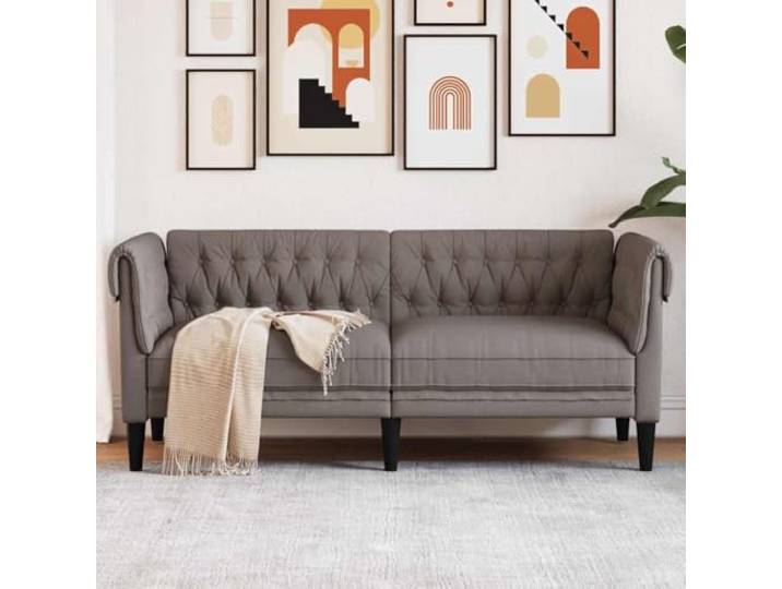 HEFZGDB Chesterfield-Sofa 2-Sitzer Taupe Stoff Wohnzimmer Polstermöbel mit gepolsterten Armlehnen und Rückenlehne für Komfort und Stil, strapazierfähiges atmungsaktives Material,