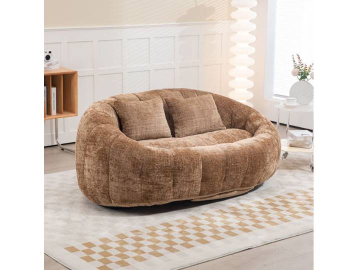 Fauteuil lounge en chenille café avec accoudoirs rembourrage en mousse