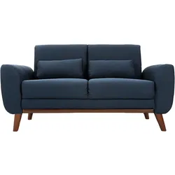 Design-Sofa 2 Plätze Stoff Blau und Füße Nussbaum EKTOR