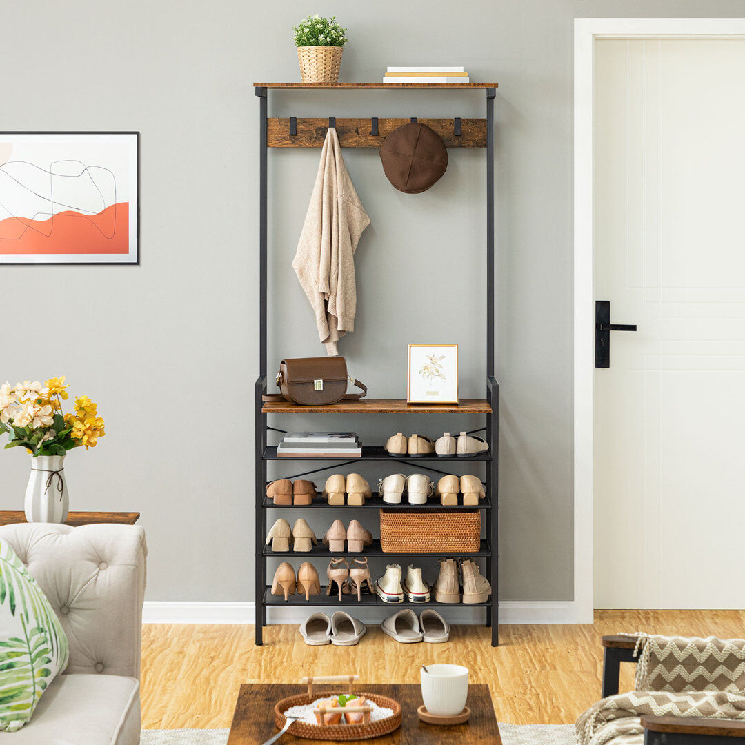 Rebrilliant Alarice Iron Freestanding 5 - Hook Coat Rack 185cm H X 74cm W X 30cm D