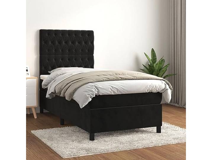 RJPLMFV Bett, Lattenrost, Velours, Schwarz, 80 x 200 cm, mit verstellbarem Matratze mit Taschenfedern, mittlere Unterstützung, weicher Matratzenschoner, Handbuch inklusive