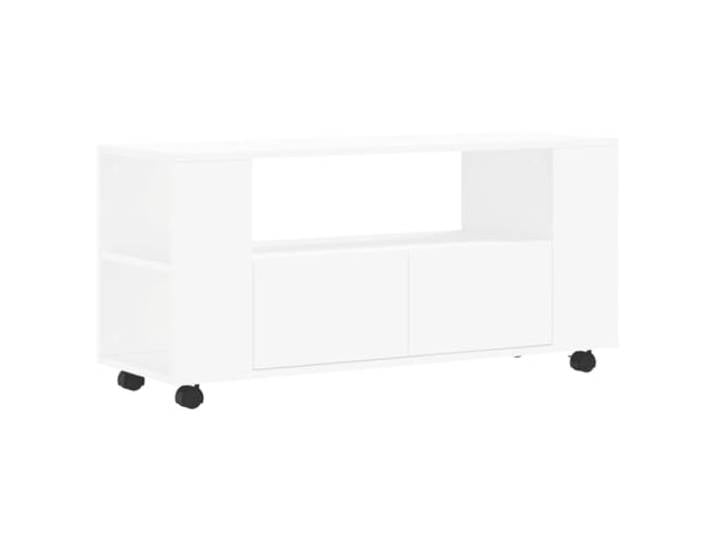 Kaorsrow TV-Schrank Weiß 102x34,5x43 cm Lowboard Holzwerkstoff auf Rollen Kompaktes TV-Lowboard aus Holzwerkstoff in Weiß für Wohnzimmer und Schlafzimmer mit offenen Fächern und 360-Grad-Rollen.