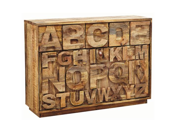 Landscape Kommode, Braun, Holz, Mangoholz, massiv, 2 Fächer, 3 Schublade(n) Schubladen, 128x91x37 cm, ISO 9001, Holzmöbel, Kleinmöbel Holz, Holzkommoden