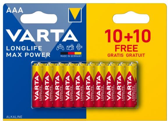 Blister de 20 piles Longlife Max Power AAA/LR03 VARTA 4703101490