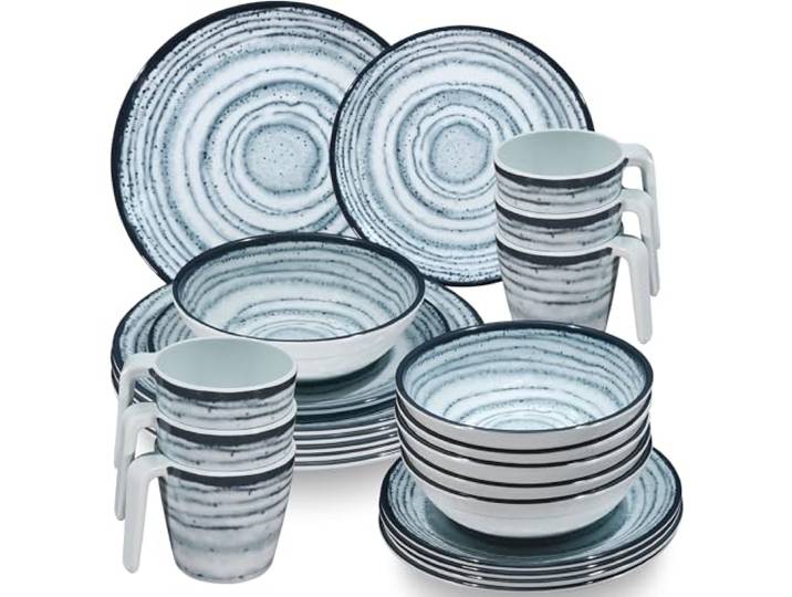 Melamin Geschirr Set Schiefer 6 Personen Blau Wohnwagen Camping Picknick