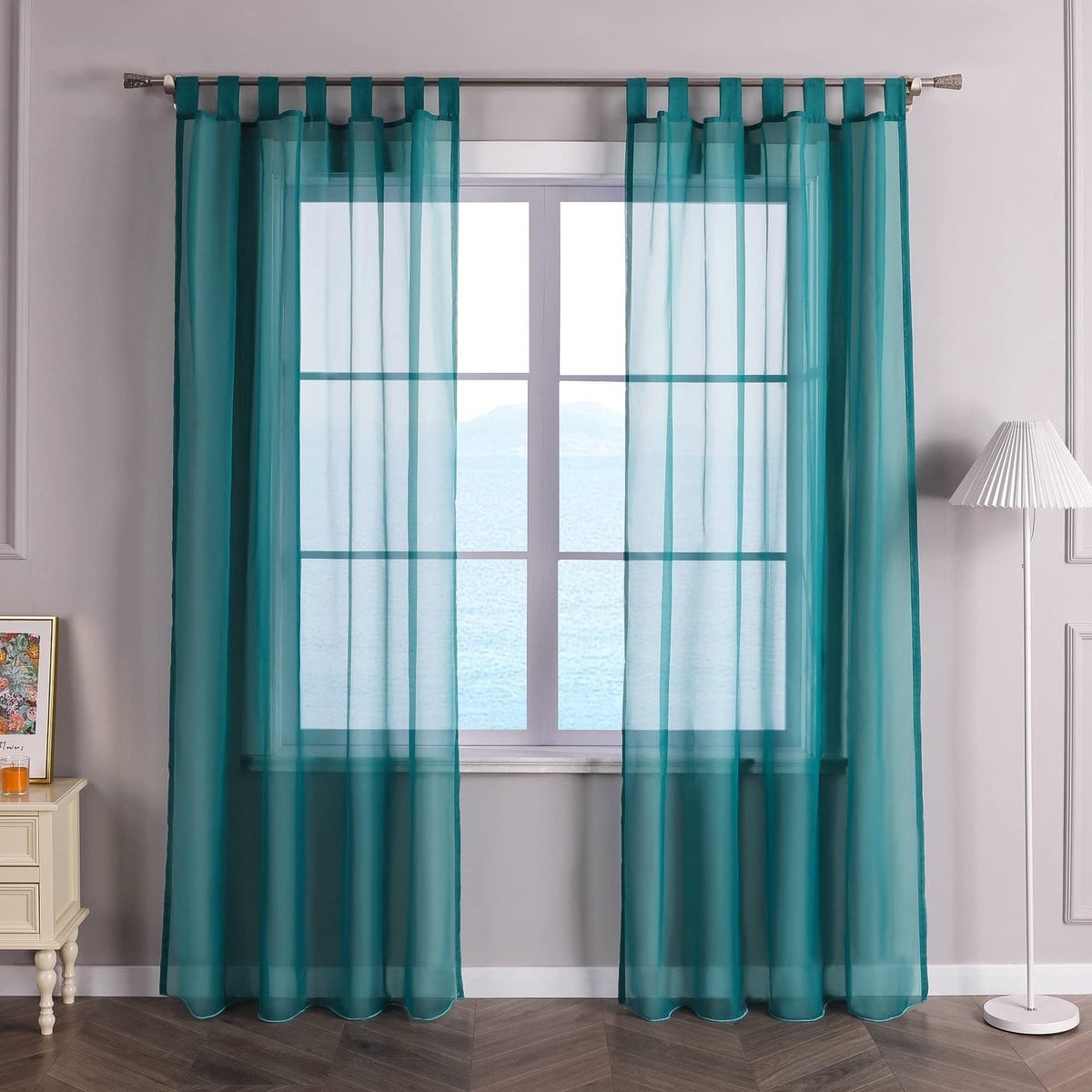Omgoods Translucente Gordijnen met Lussen - Voile Raambekleding - Blauw - B: 140 cm, H: 245 cm