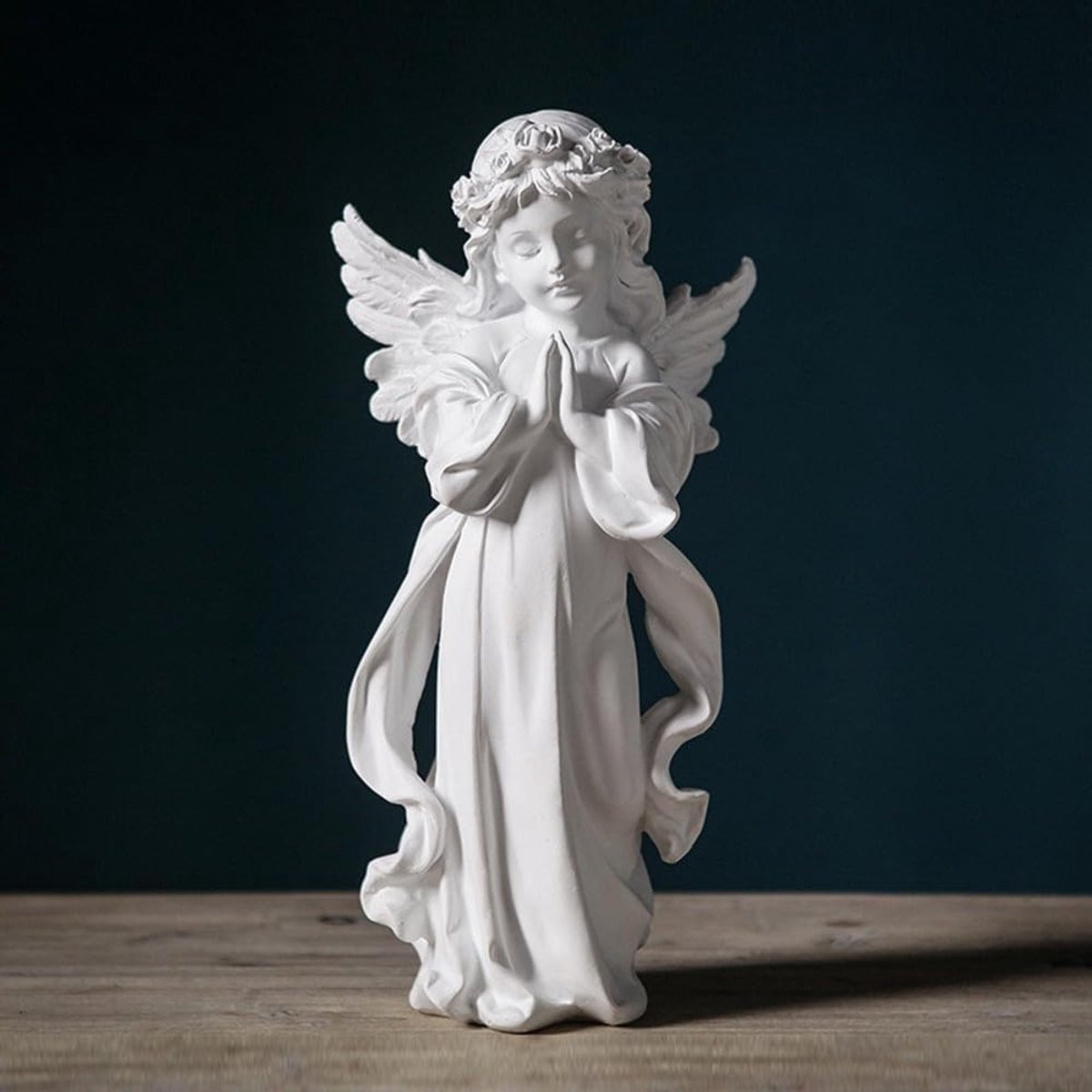 Wit Engelbeeldje van Hars voor Woondecoratie - Hoogte: 20 cm