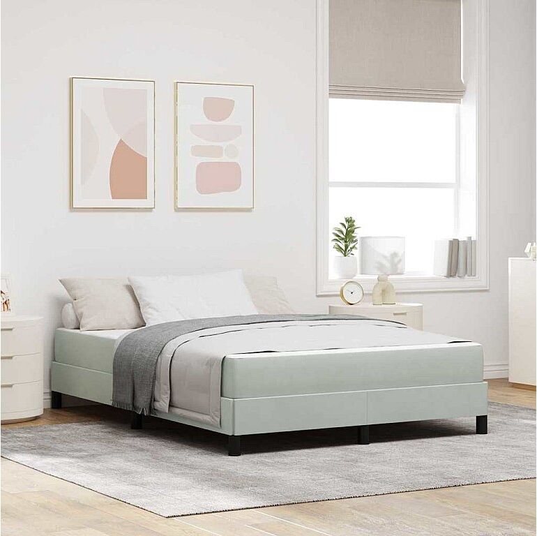 Clicnbuy Cama box spring con colchón Gris Claro 140 x 190 cm Terciopelo