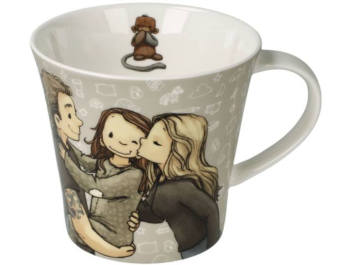 Tasse GOEBEL Coffee-/Tea Mug Anouk Familie , beige (bunt), B:10cm H:9,5cm, Porzellan, Trinkgefäße, Tasse