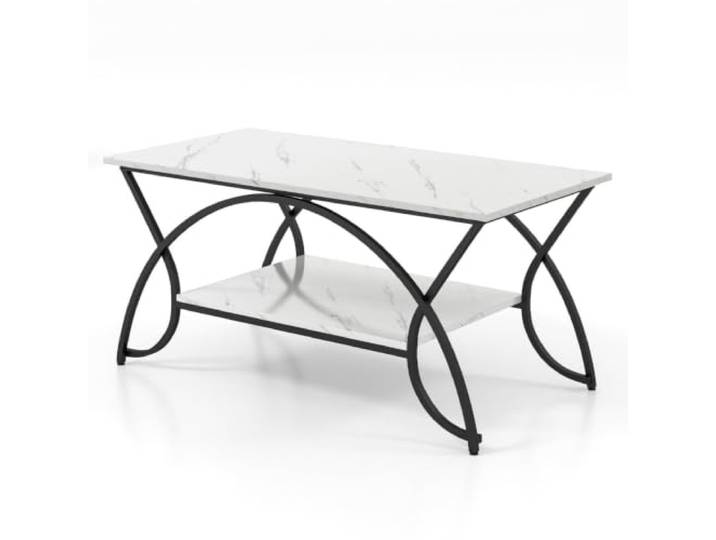 Helloshop26 Moderner Couchtisch, rechteckig, 100 x 50 x 45 cm, schickes Design mit 2 Ebenen und Aufbewahrung aus vergoldetem Metall, Weiß, 20_0013787