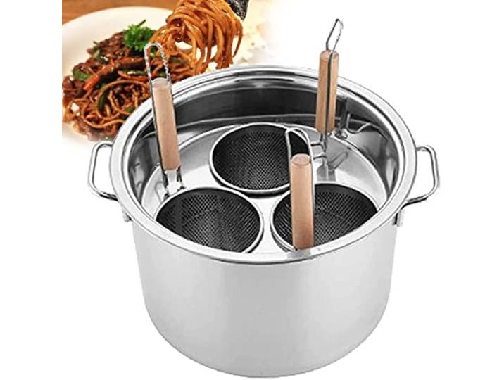 Edelstahl Pasta Kochtopf,3/4/5 Löcher Pasta Herd Einsatz Set, Edelstahl Pasta Topf und Insert Sieb Korb Kochgeschirr für Home Küche Restaurant Kommerzielles Kochwerkzeug,3Holes