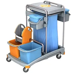 AquaSplast Gerätewagen I - 10 mit 2 x 20 L Eimern, 120 L Abfallsackhalter und Moppresse