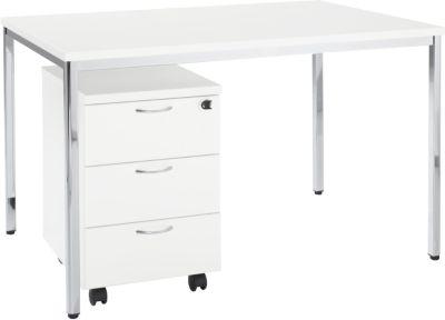 2-tlg. Büromöbel-Set, Home Office Tisch, weiß/chromsilber