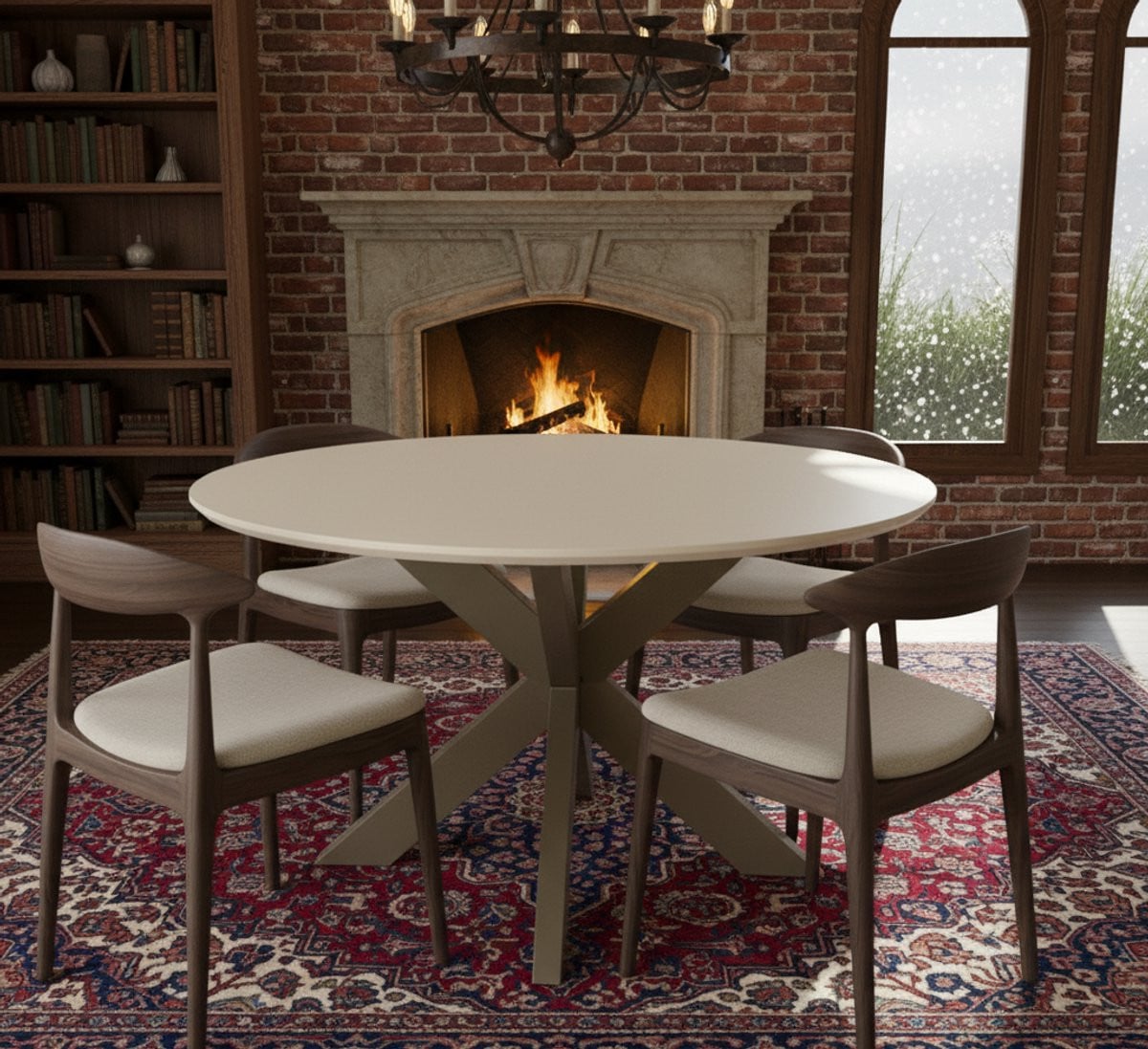 Novihome Ronde Eettafel van Mangohout in Zandkleur met Zwarte Details