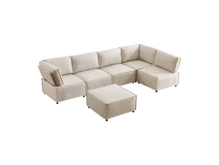 Canapé modulable en bois beige avec 6 modules 308 x 152 x 77 cm