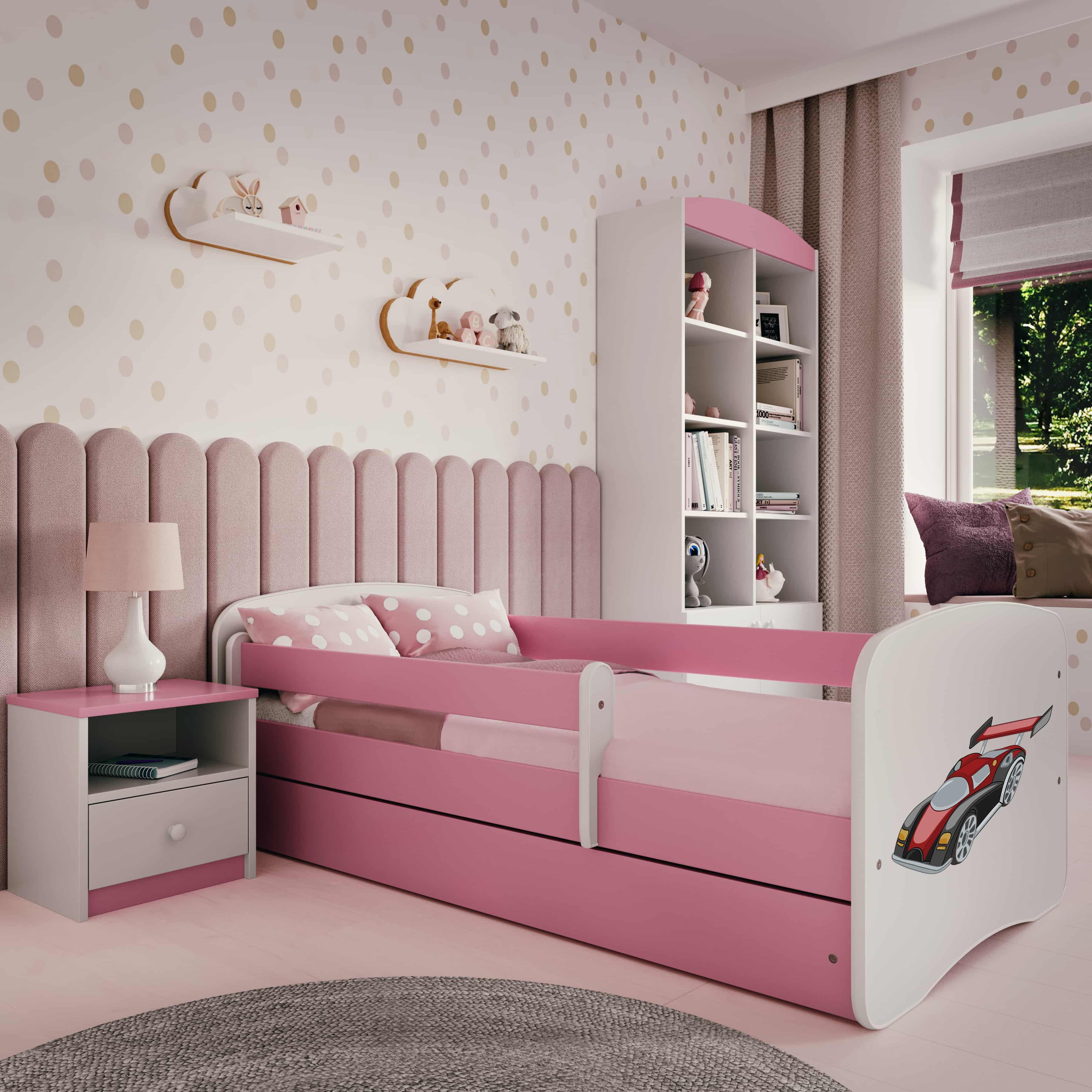Kinderbett Jugendbett Rennwagen 70x140, 80x160, 80x180 cm - Komplettset mit Matratze, Schublade & Rausfallschutz