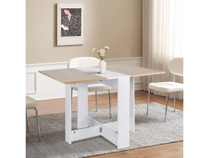 TABLE À MANGER CONSOLE - ERROLVES - MULTIFONCTIONNELLE - 102.5*76*73 CM - BLANC + CHÊNE