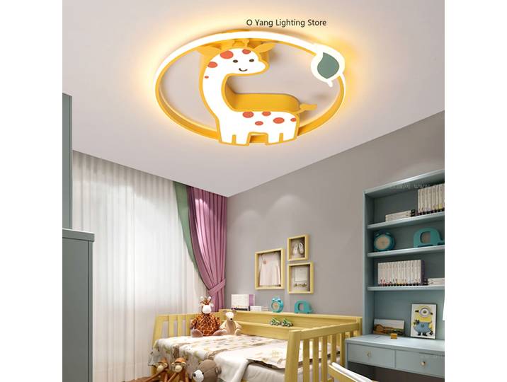 Plafonnier LED design pour chambre de fille, lustre pour chambre d'enfant, décoration de chambre de bébé garçon, lampe de plafond girafe mignonne, Plafon RC à intensité variable