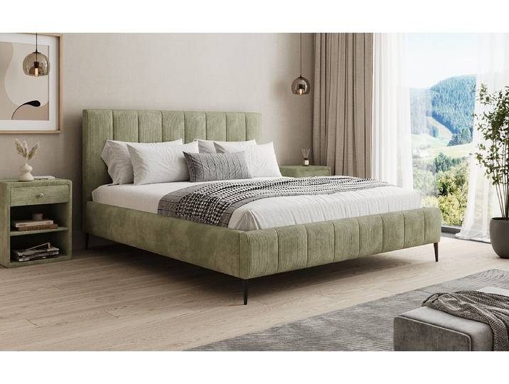 Designer Polsterbett Astrid in Cord mit Stauraum - 140x200 - Beige - 70 cm - Luxusbetten24
