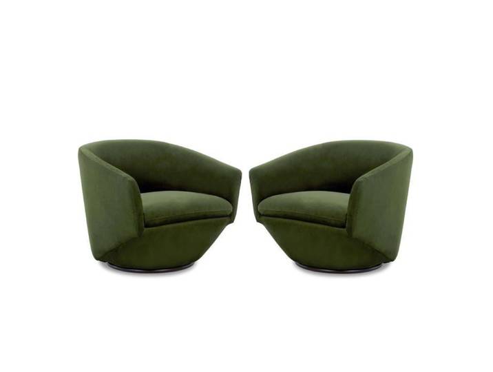 Lot De 2 Fauteuils Pivotants CHITA Tissu Velours Fauteuils Ronds Avec Base Métallique-Vert
