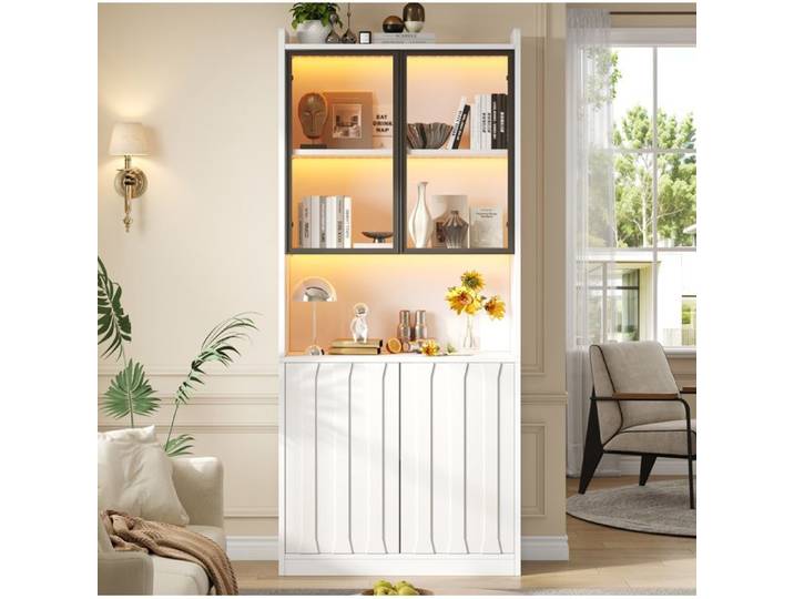 Vitrine colonne LED IVMEU 80x35x200 cm 4 portes verre trempé étagères réglables blanc