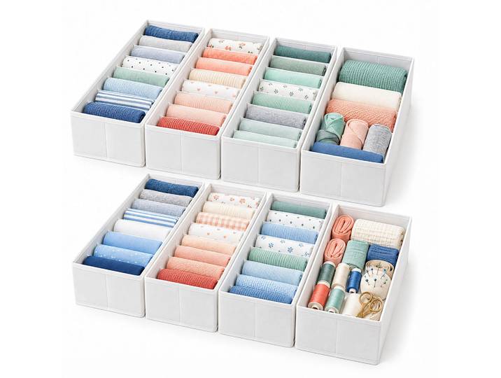 Relaxdays Schubladenorganizer Weiß 8-teiliges-Set, Papier, Textil, 17x11x40 cm, Schlafzimmer, Kleiderschränke, Schrankzubehör, Schubkasteneinsatz
