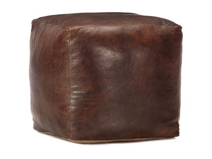 TUERYAFEK Pouf Dunkelbraun 40 x 40 cm Echtes Ziegenleder Mit Baumwolle gefüllt, Fußhocker für Sofa und Sessel, modernes Wohnaccessoire