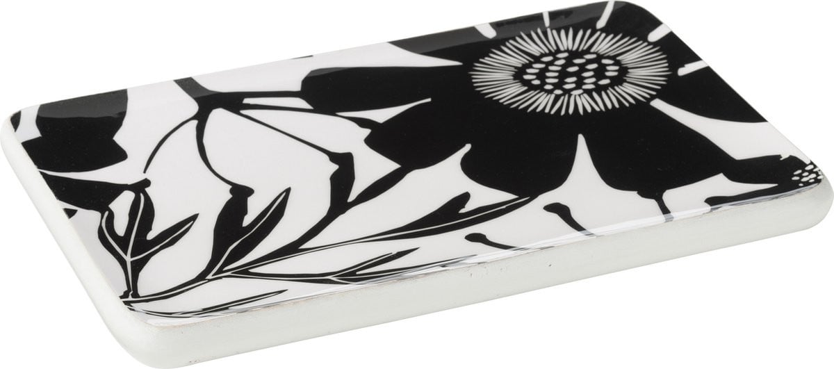 J-Line Schaal Rechthoek Bloemen Hout Zwart/Wit