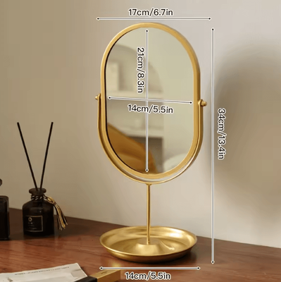 Inspire Curations 360 Degree Rotatable Oval Tabletop Vanity Mirror gold
