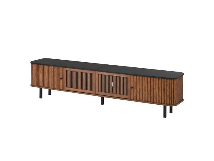 ComfortXL Lowboard De-40258 mit Schiebe- und Gittertüren Nussbaum, Walnussfarben, 190x45x35 cm, Wohnzimmer, TV Möbel, Lowboards, Lowboards stehend