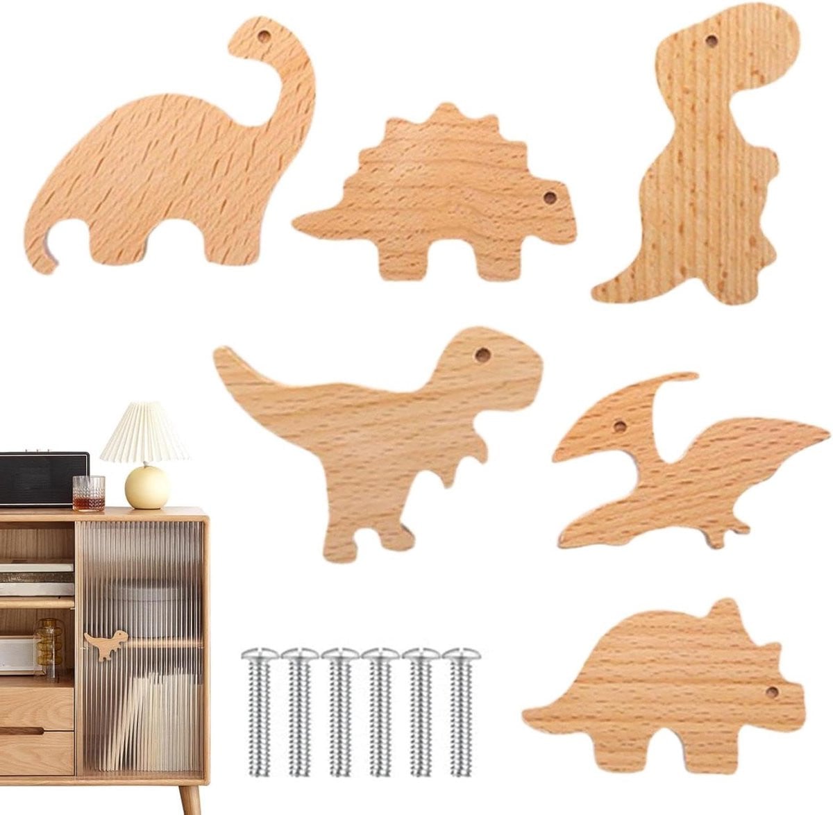 Houten Dierenknoppen Lade Trekkers Natuurlijk Hout - 6 Stuks