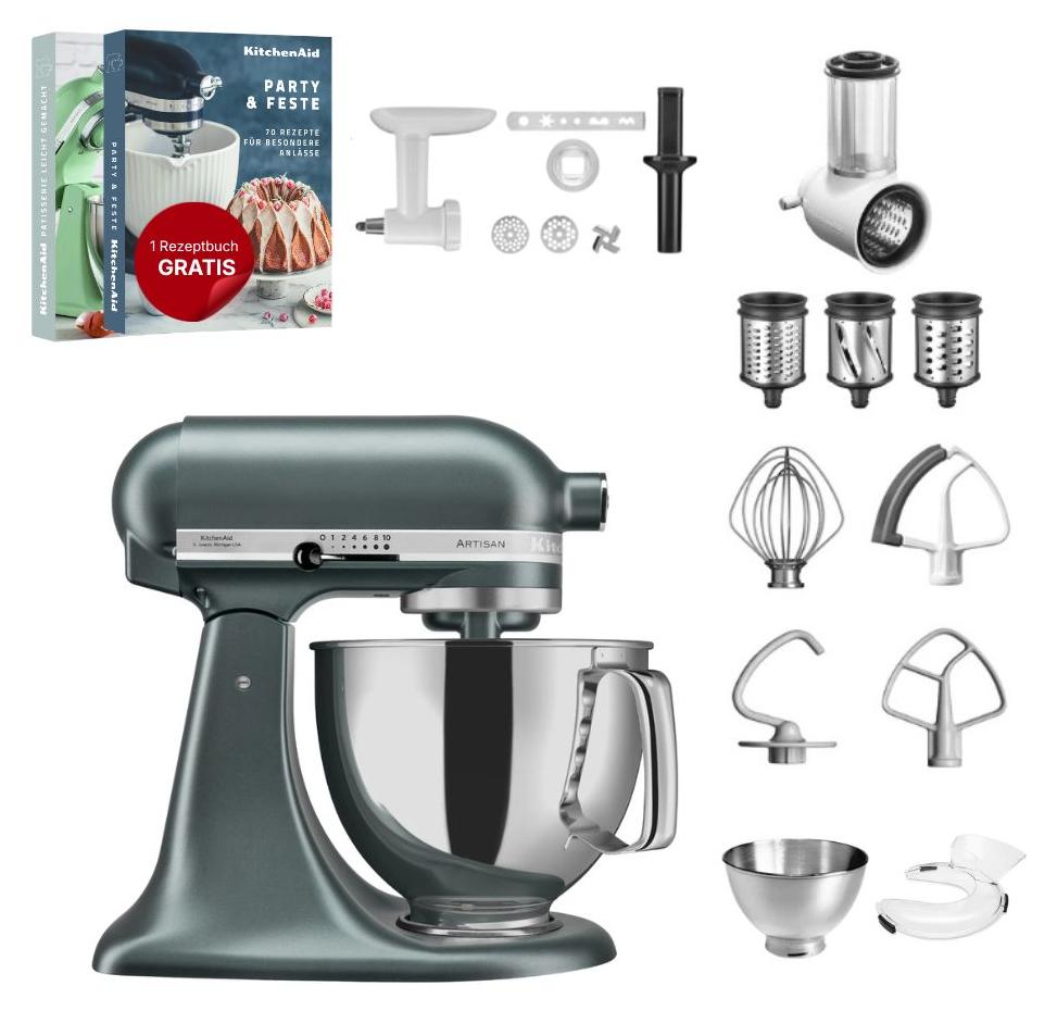 KitchenAid 4,8 L 5KSM175 Artisan Küchenmaschine Set 3 Gemüseschneider+Fleischwolf+Spritzge Juniper