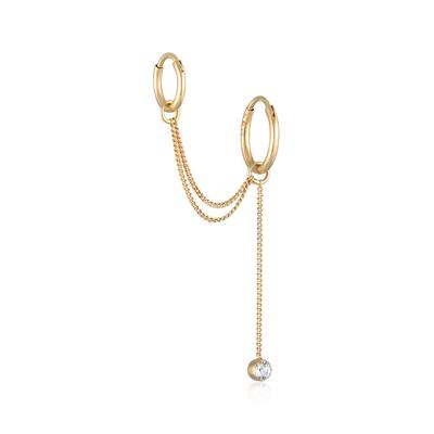 Paar Creolen ELLI "Ohrringe Ear Chain Creolen Kristall Modern 925 Silber" Gr. 5, gold, Ohrringe, Damen, 5,mit Stein, Silber 925 (Sterlingsilber)