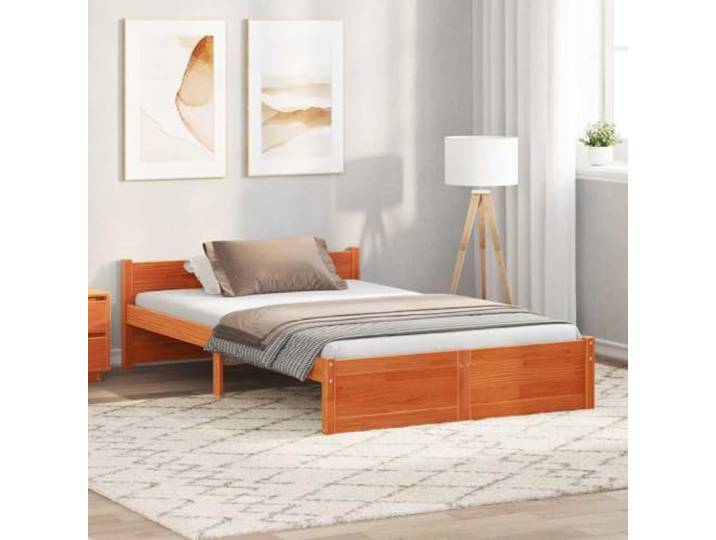 RJPLMFV Bettgestell, Kiefernholz, massiv, wachsbraun, 140 x 190 cm Kopfteil aus Holz, Latten-Design, moderner Stil, pflegeleicht, robuste Struktur