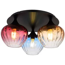 LED Deckenlampe Deckenleuchte Schwarz matt 3-Flammig Bunte Gläser D 47 cm
