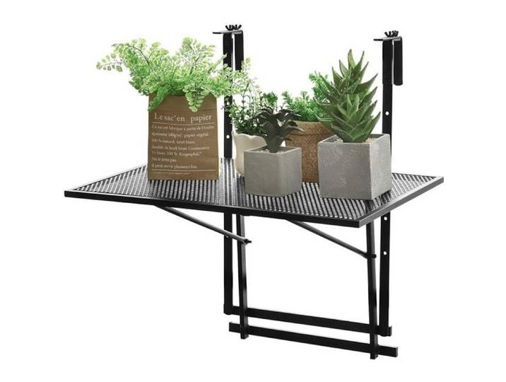 COSTWAY Table de Balcon Suspendue Rabattable Hauteur Réglable sur 5 Niveaux Anti-rouille Noir pour Balcon Jardin