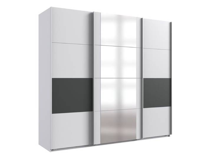 Wimex Barmbek Schwebetürenschrank 3-türig mit Spiegel - Dekor weiß, Dekor graphit, Spiegelglas - 225 - 208 Modern, Zeitlos