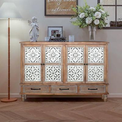 Kodotan sofa "59.06"" Chic Natural Wood Accent Cabinet,4 Doord 3 drawers Sideboard Buffet with Adjustable Shelves,Durable MDF, Natural Wood"