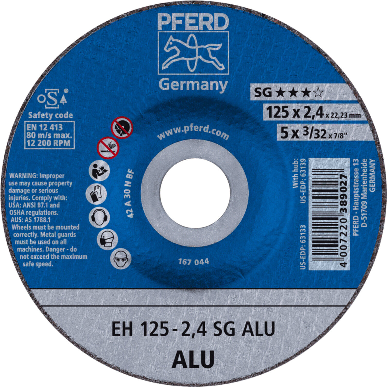PFERD TOOLS Trennscheibe EH 125x2,4x22,23 mm gekröpft Leistungslinie SG ALU für Alu (61320822)