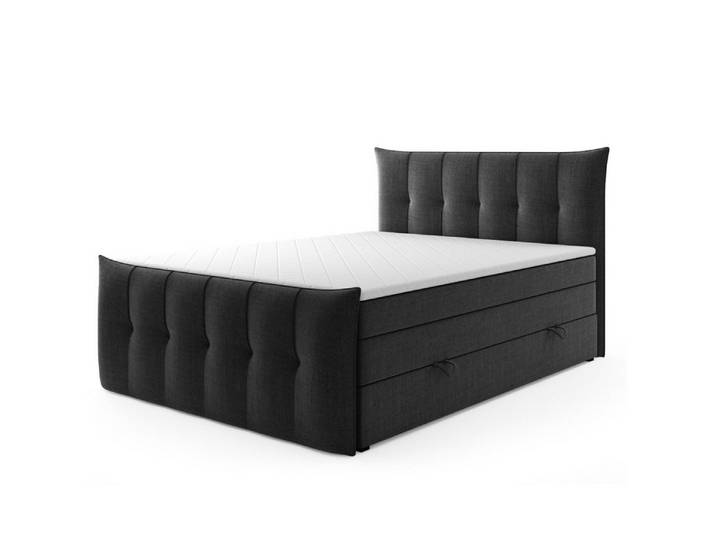 M-Punkt24 Boxspringbett Porto (inkl. Fußteil Grau oder Schwarz, Liegefläche 180 x 200cm), mit Bettkasten, Topper, Fußteil