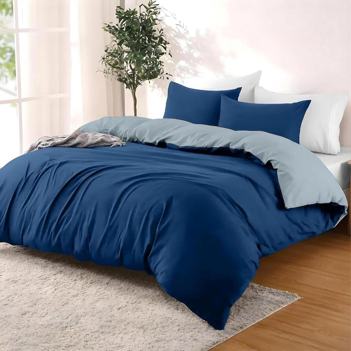 Dekbedovertrek Set Donkerblauw Blauwgrijs 200x200 cm