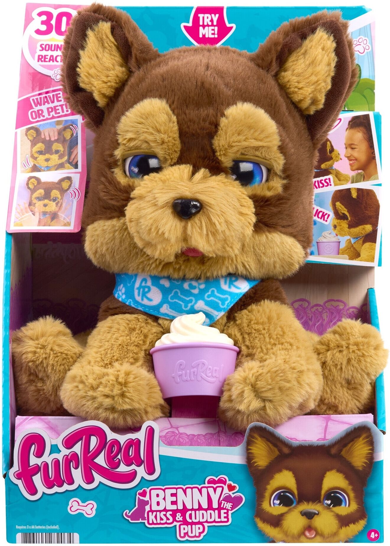 Just Play furReal Benny the Kiss ; Cuddle Pup Interactive Plush Puppy for Kids with 30+ Sounds and Reactions - Brown Color