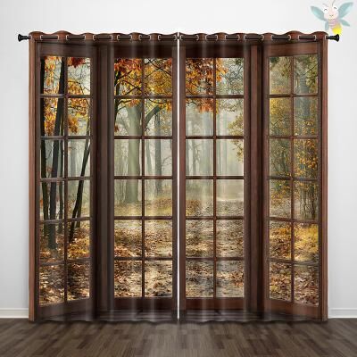 LightInthebox Perforated Blackout Curtains Window Forest Beautiful Scenery Insulation Outdoor Balcony Rest Living Room Home Decoration 2-piece Set 3D Digital Printing