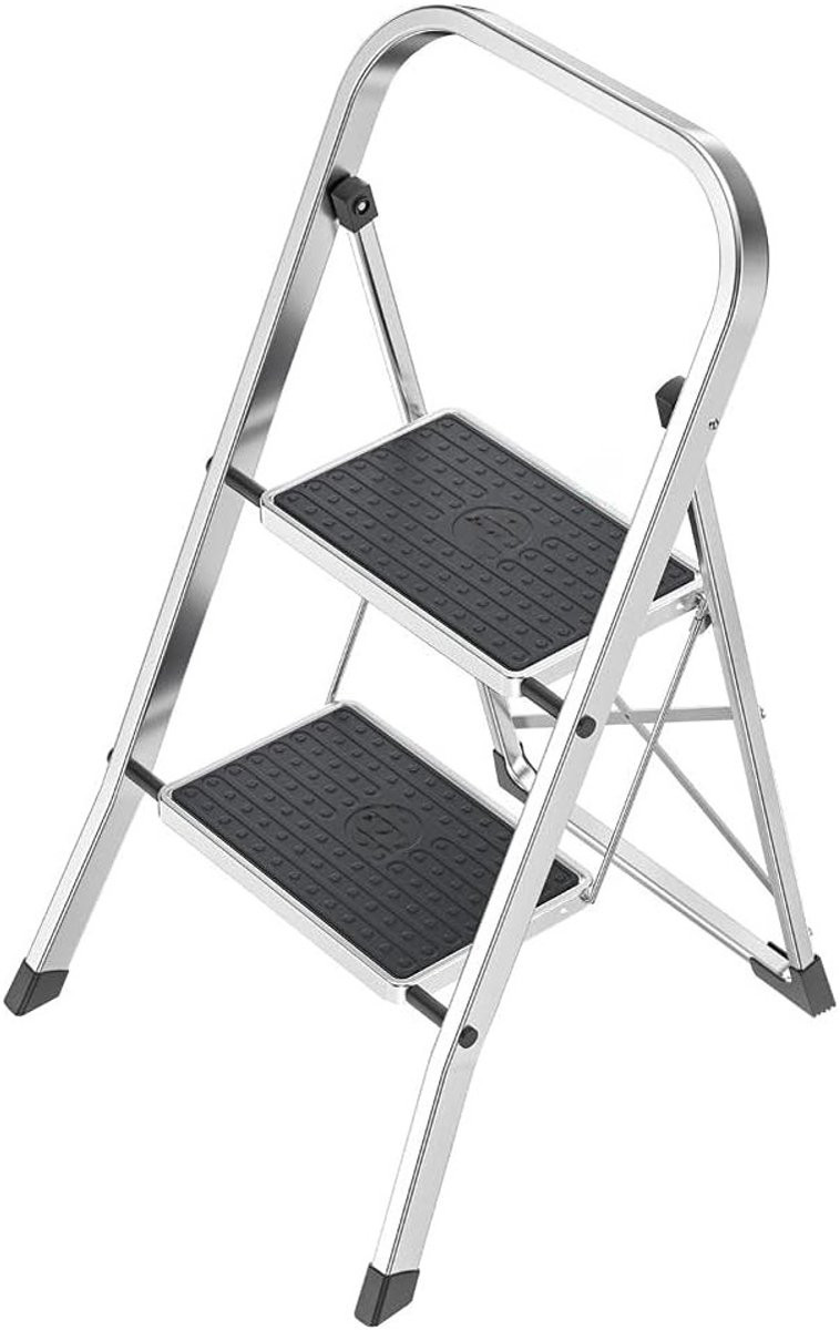 Hailo Aluminium opstapladder met 2 treden, zwart en zilver