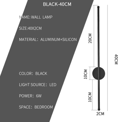 Inspire Curations Nordic Minimalist Linear LED Wall Light black 40cm cool White(5500 7000