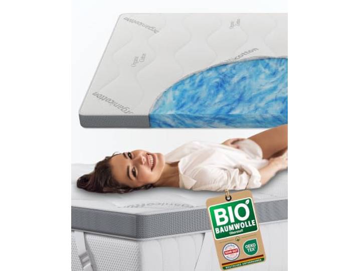 nøvera® Deluxe Gel Topper 90x200cm Hohes RG 50 Oberstoff aus 100% Bio-Baumwolle wolkenweicher Matratzentopper 90x200 6cm Matratzen Topper 90x200 Luxus Matratzenauflage Geltopper