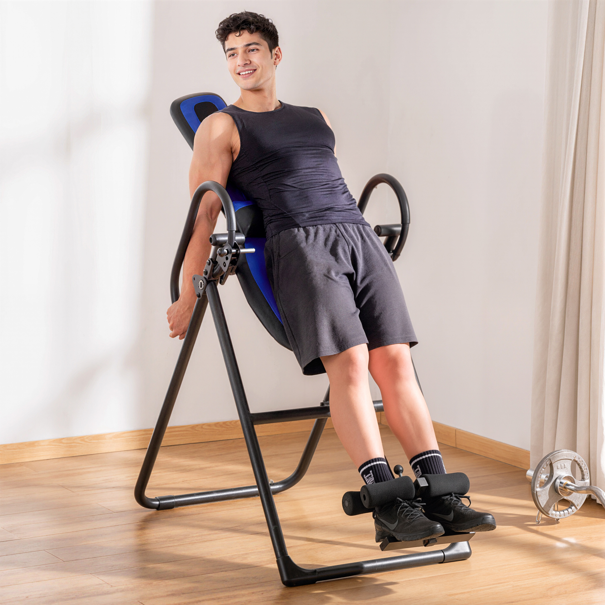 Homcom Panca a Inversione Pieghevole con Schienale regolabile 132x71x145cm, Nero e Blu