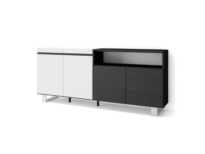 Buffet Bahut Enfilade 200x35x87cm 4 Portes Blanc et noir RF2404